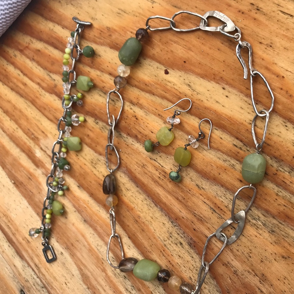 Silpada Jade & Citrine Necklace Bracelet &Earring